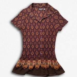 Apt 9 Womens Purple Boho Medallion Print Short Sleeve Peplum Blouse Size S